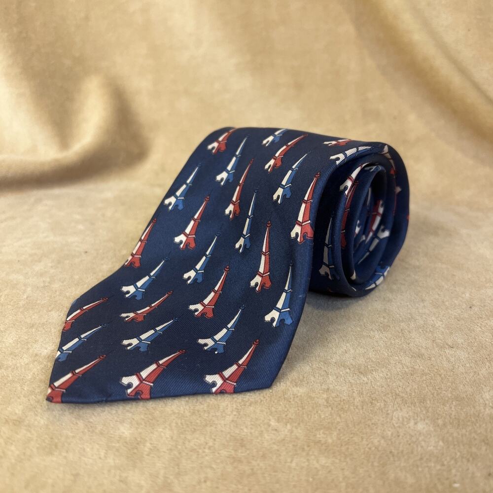 Remy Olivier Men’s Neck Tie 100% Soie Eiffel Towers 60x4” Blue